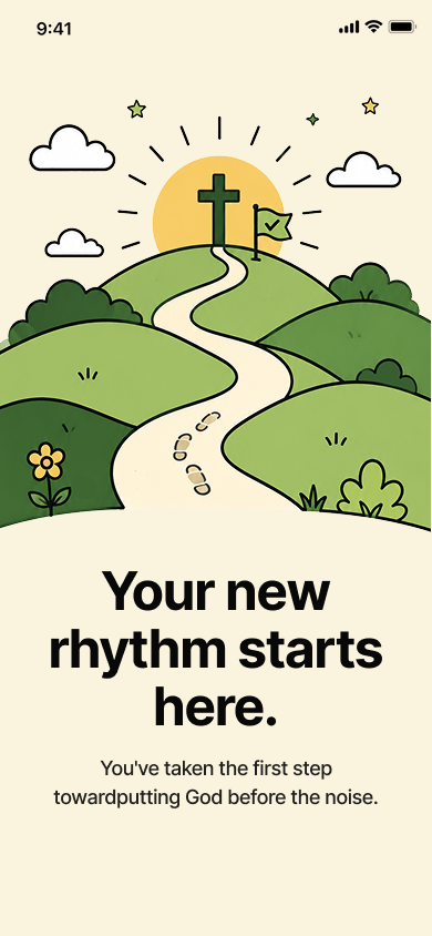 BibleUnlock illustration of a path leading toward a cross, representing a new rhythm